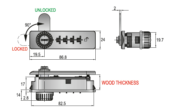 Ebco Combination Lock 4 Digit - Zinc Wood